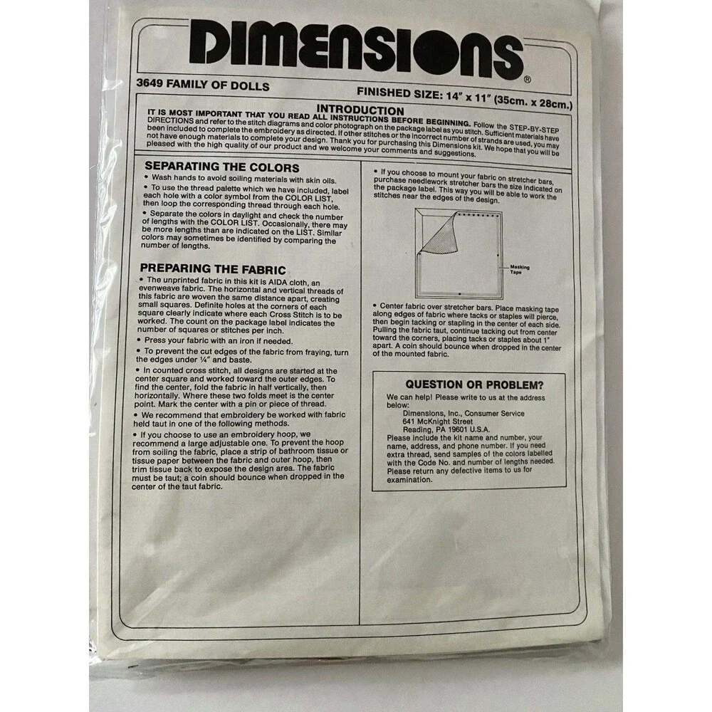 Family of Dolls Art of Barbara Mock  1988 Cross Stitch Kit by Dimensions 14x11